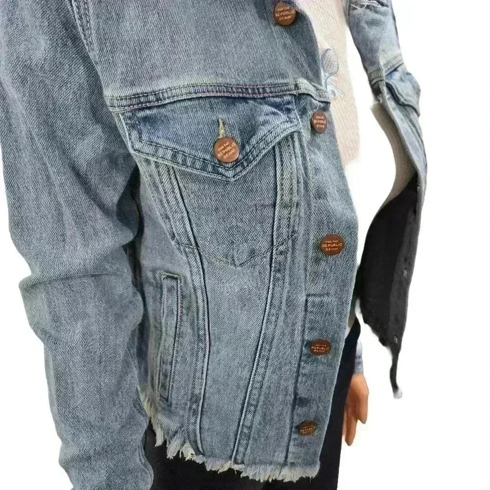 Light Wash Distressed Denim Jacket - Never Worn - Picture 3 of 7